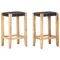 Taborety i hokery - vidaXL Lumarko Stołki barowe, 2 szt., czarne, skóra naturalna , 75 cm 321835 - miniaturka - grafika 1