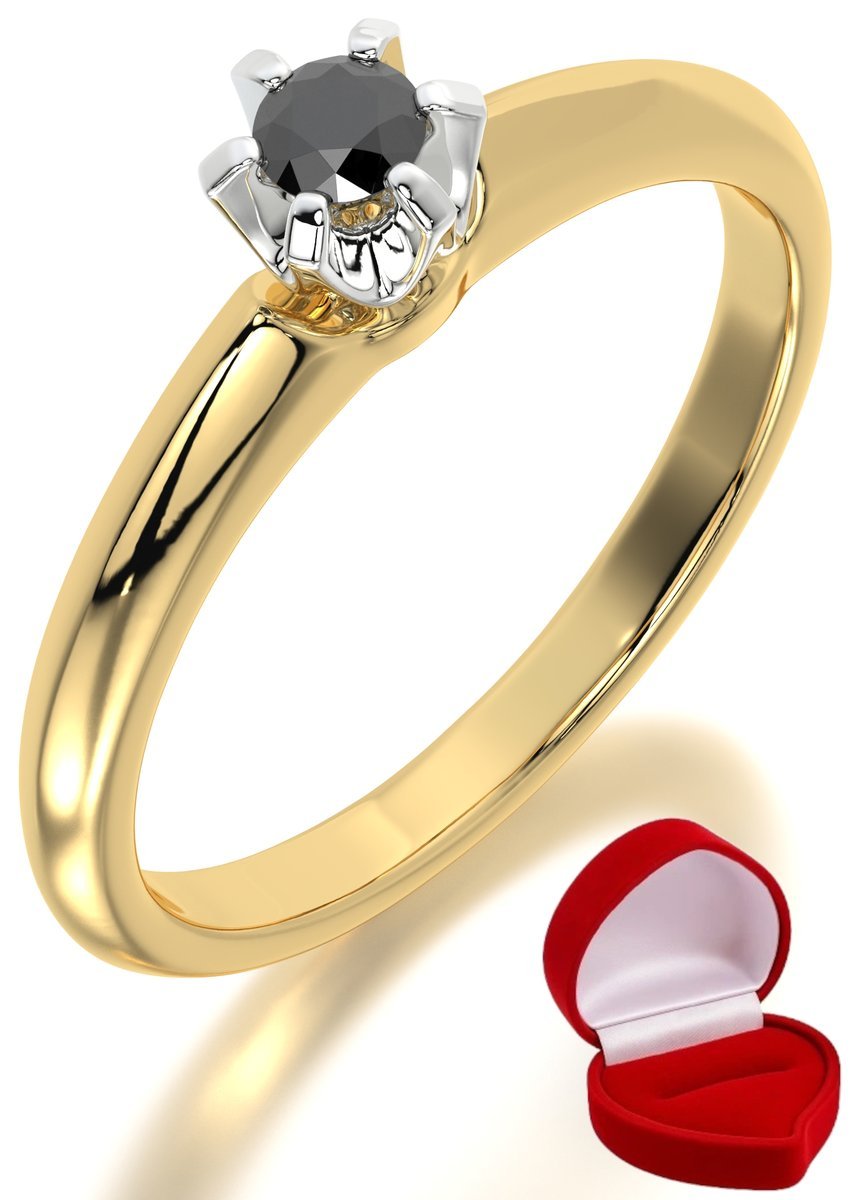 ZŁOTY PIERŚCIONEK ZARĘCZYNOWY 585 14k CZARNY BRYLANT 0,09 ct R29