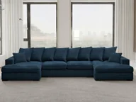 Narożniki - Sofa w kształcie U GABON narożnik z funkcją spania tkanina Zoom niebieski - miniaturka - grafika 1