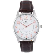 Zegarki męskie - Zegarek męski kwarcowy brązowo-srebrny klasyczny skórzany pasek C426 - miniaturka - grafika 1