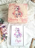 Pamiątka Chrztu Świętego - ZESTAW JEDNOROŻEC z metryczką, kuferek i teczka, prezent na chrzest, roczek - miniaturka - grafika 1