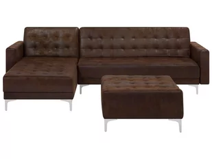Beliani Sofa rozkładana imitacja skóry Old Style brąz prawostronna z otomaną A - Sofy i kanapy - miniaturka - grafika 1