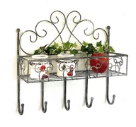 Ręczniki - DanDiBo półka ścienna metalowa 96010 wieszak na ubrania 41 cm wieszak na ręczniki szary półka łazienkowa półka kuchenna 5 haczyków - miniaturka - grafika 1