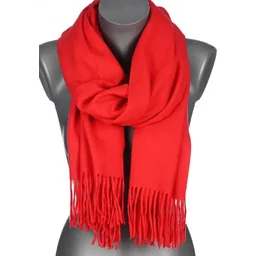 Szalik damski BAWEŁNIANY na prezent z frędzlami FG-3 CZERWONY - Apaszki i szaliki damskie - miniaturka - grafika 1