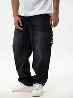 Spodnie męskie - Spodnie Jeansowe SUPER BAGGY 6 KIESZENI Cargo Męskie Czarne Jigga WEAR M - miniaturka - grafika 1
