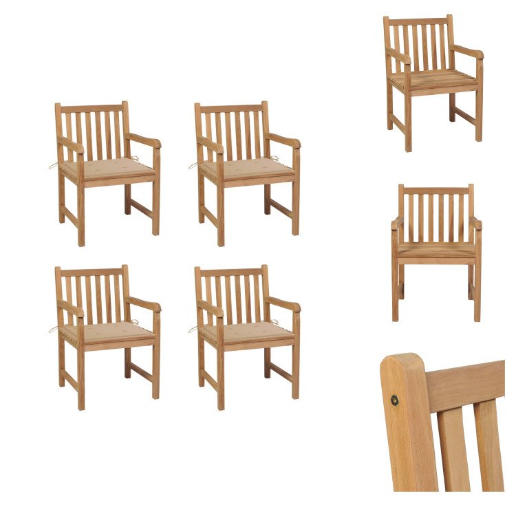 vidaXL Krzesła ogrodowe 4 szt. z beżowymi poduszkami z litego drewna tekowego - Krzesła ogrodowe