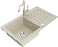Zlewozmywaki z baterią - Mexen Pablo zlewozmywak granitowy 1-komorowy z ociekaczem i baterią kuchenną Carla, beżowy - 6510-69-670700-00 - miniaturka - grafika 1