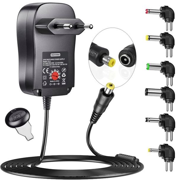 Zasilacz Uniwersalny Ładowarka Regulowany 3-12V Sieciowy USB 30W 6 Końcówek