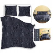 Pościel dla dzieci - Pościel Satyna Bawełniana 220x200 +2x70x80 Grafit Premium Liście - miniaturka - grafika 1