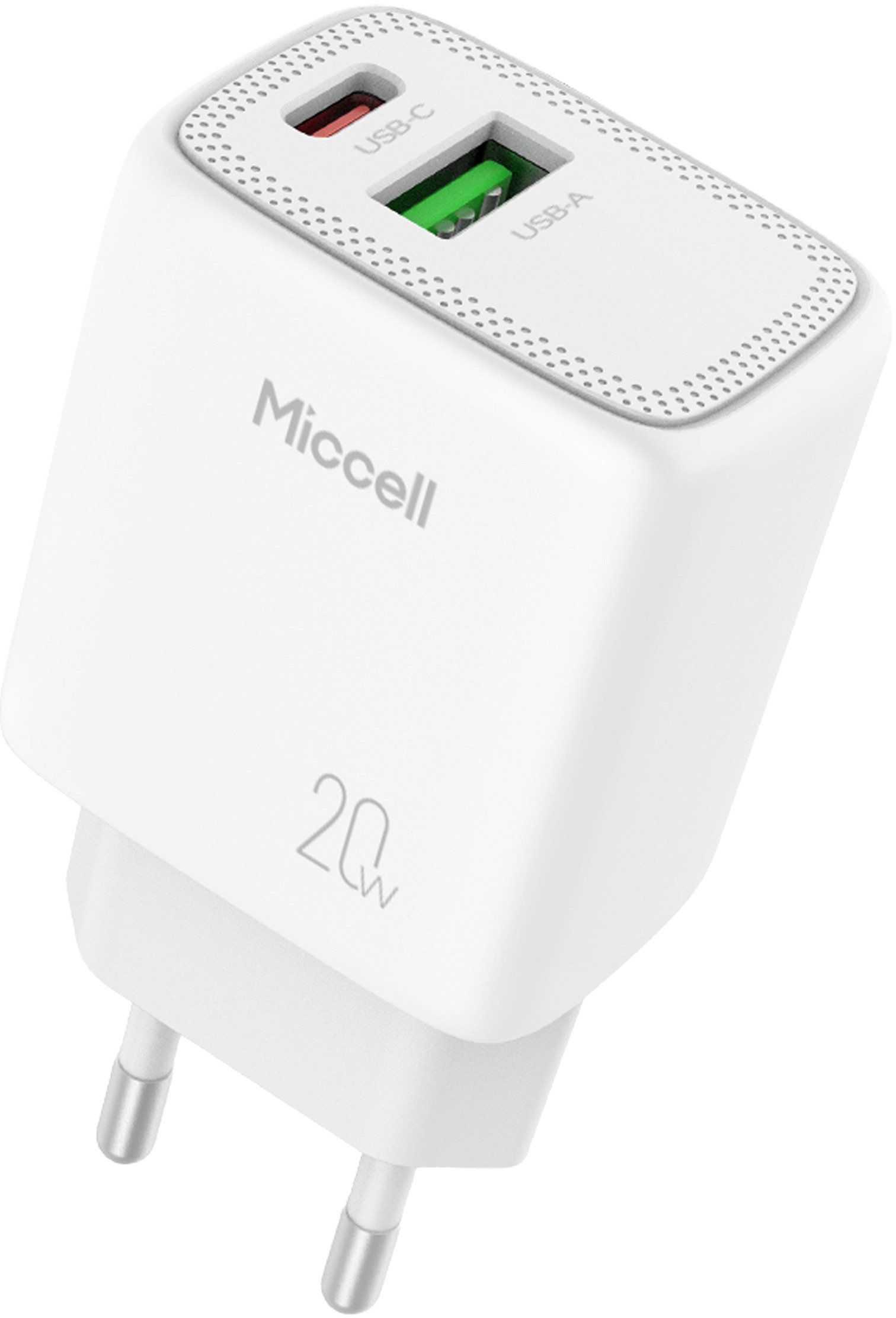 Ładowarka sieciowa Miccell VQ-T15, 20W, USB-A + USB-C, biała