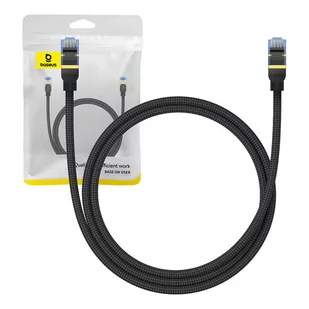 Kabel sieciowy w oplocie kat. 7 Baseus Ethernet RJ45, 10Gbps, 1m (czarny) - Kable miedziane - miniaturka - grafika 1