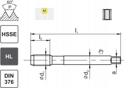 Fanar GWINTOWNIK M12 DIN-376B 6H HSSE HL INOX