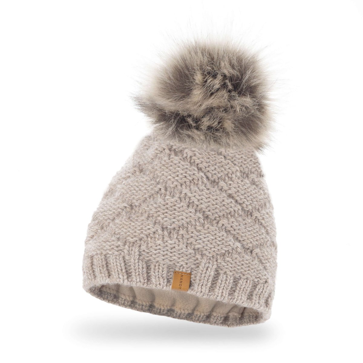Nandy Czapka Ciepła Na Polarze Z Pomponem Beżowy - Ncd-18512-04-Bez