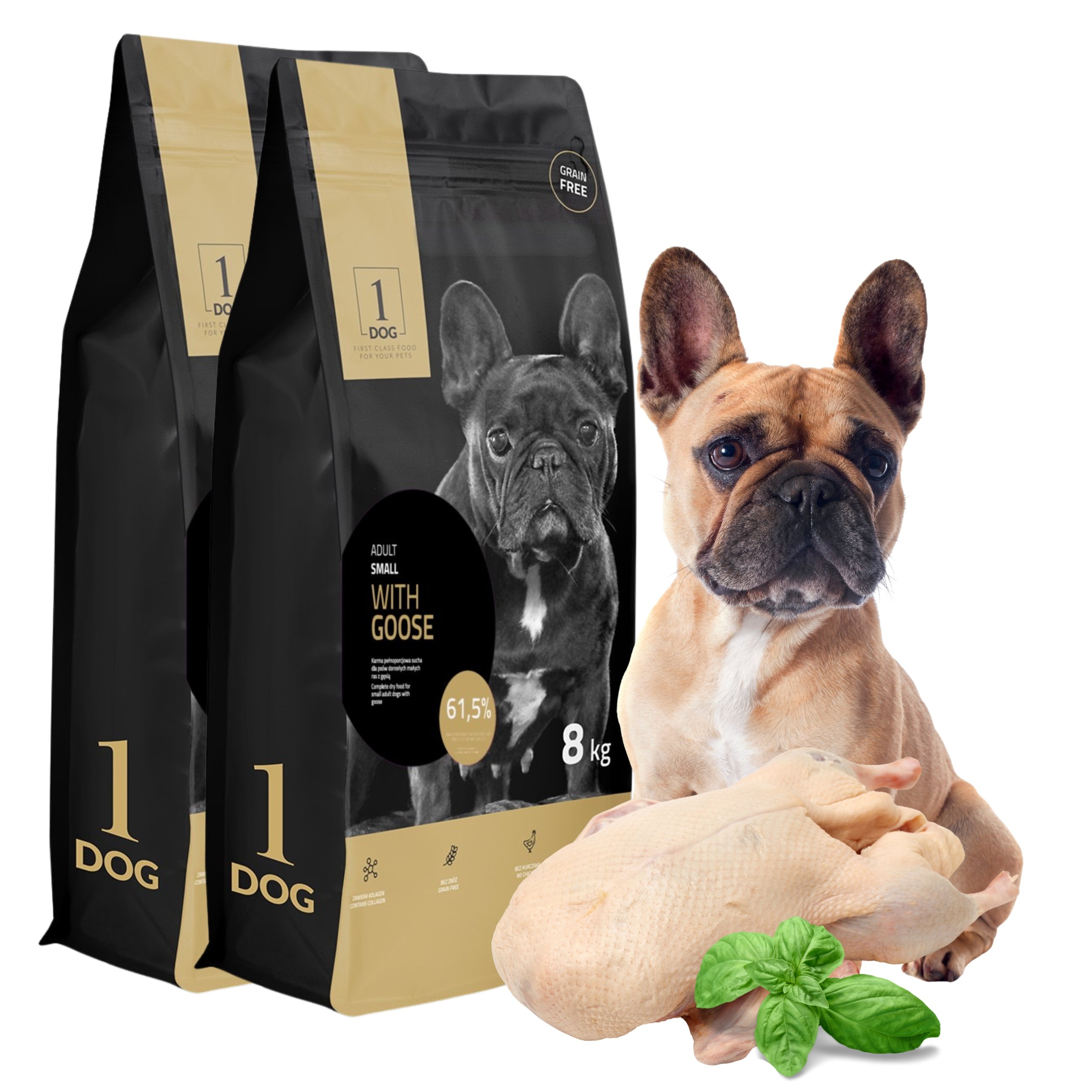 1DOG ADULT SMALL 8KG GOOSE GĘŚ BEZ ZBÓŻ I KURCZAKA DLA MAŁYCH RAS