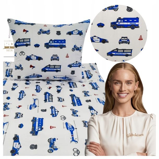 Pościel Dziecięca 100x135 + 50x60 Policja Na Białym Produkt Polski