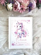 Pamiątka Chrztu Świętego - ALBUM JEDNOROŻEC z imieniem, prezent na chrzest, roczek, święta - miniaturka - grafika 1