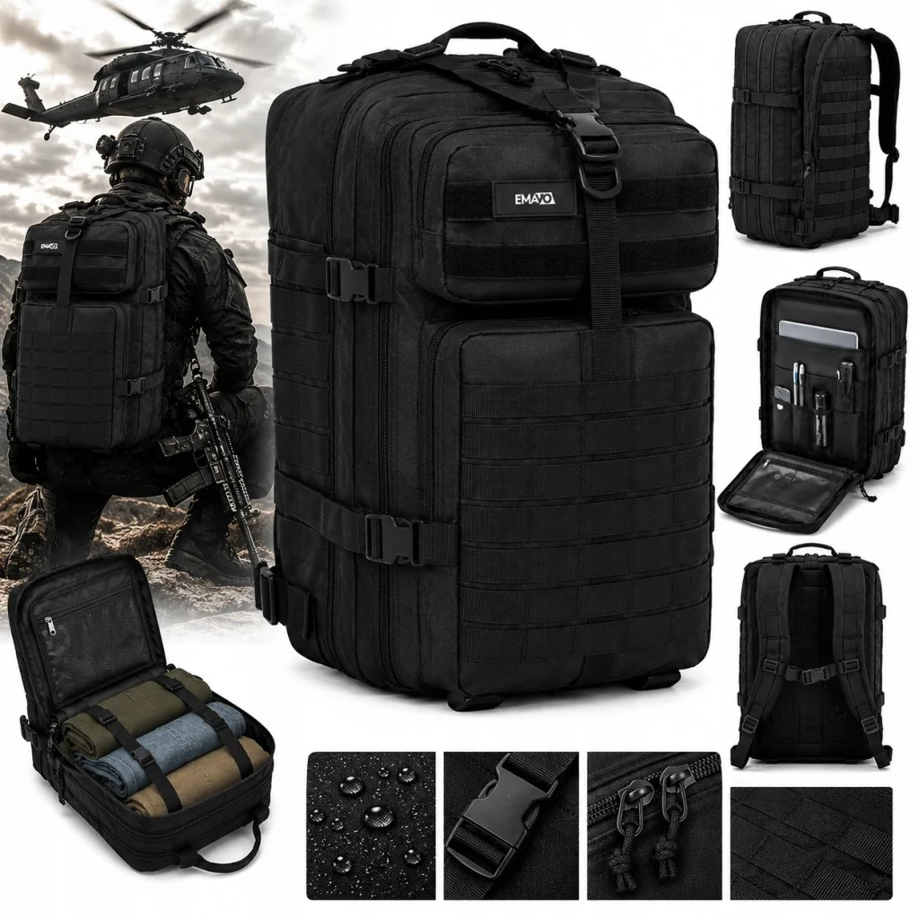 PLECAK WOJSKOWY MILITARNY TURYSTYCZNY W GÓRY SURVIVAL CAMPING CZARNY 40L