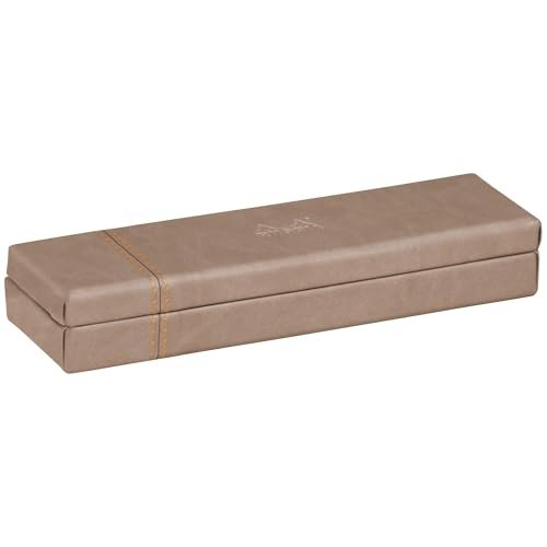 RHODIA 318874C – Piórnik, Etui na długopisy Rhodia, gołębi brąz (szarobrązowy) – 21 x 5,5 x 3 cm – kontrastowe przeszycia pomarańczowe – zewnętrzna warstwa z ekoskóry – kolekcja Home Office