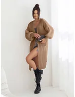 Swetry damskie - Długi sweter kardigan - FABLE - beżowy - miniaturka - grafika 1