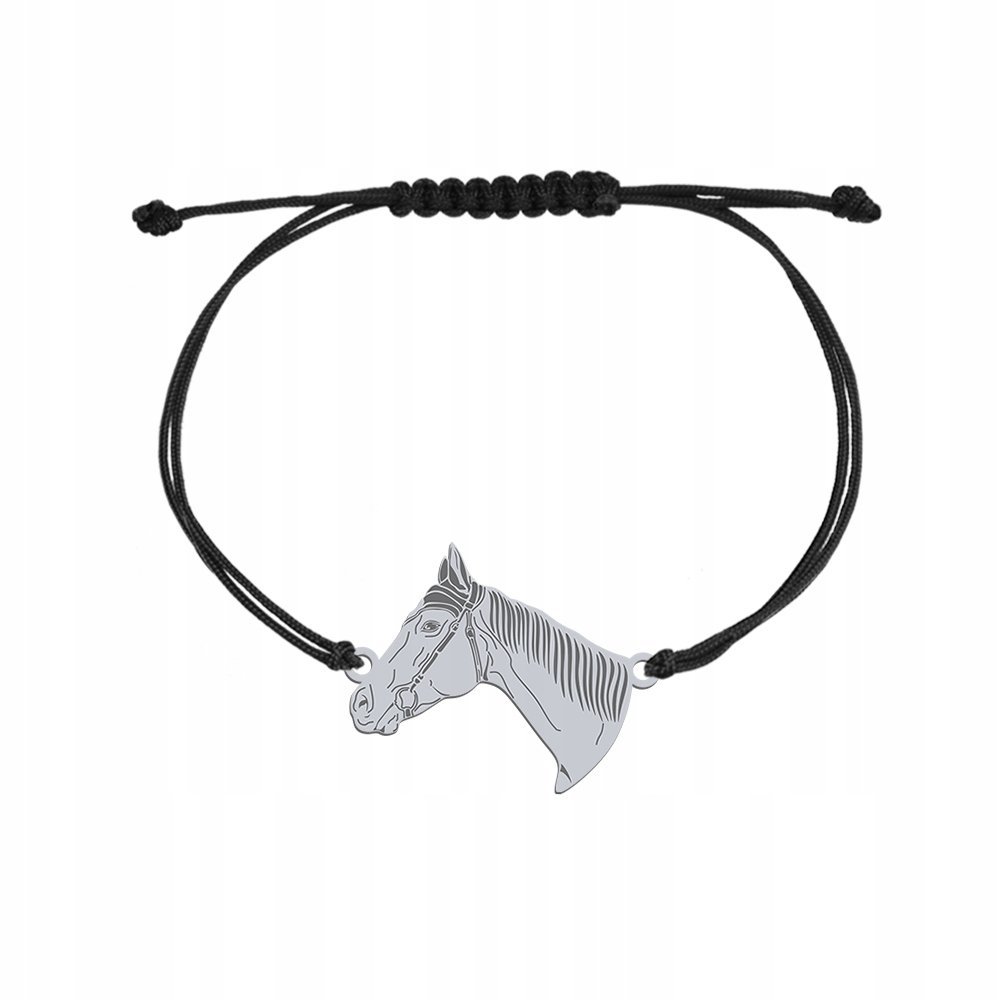 Bransoletka Srebrna Koń Folblut 925 sznurek Prezent Biżuteria GRAWER GRATIS