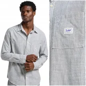 Koszule męskie - Lee WORKWEAR SHIRT 2.0 Ecru luźna bawełniana koszula w paski XXL - miniaturka - grafika 1