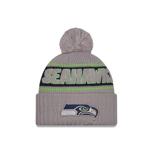 New Era Seattle Seahawks NFL 2024 Sideline Sport Knit Szary Czapka z Pomponem - One-Size