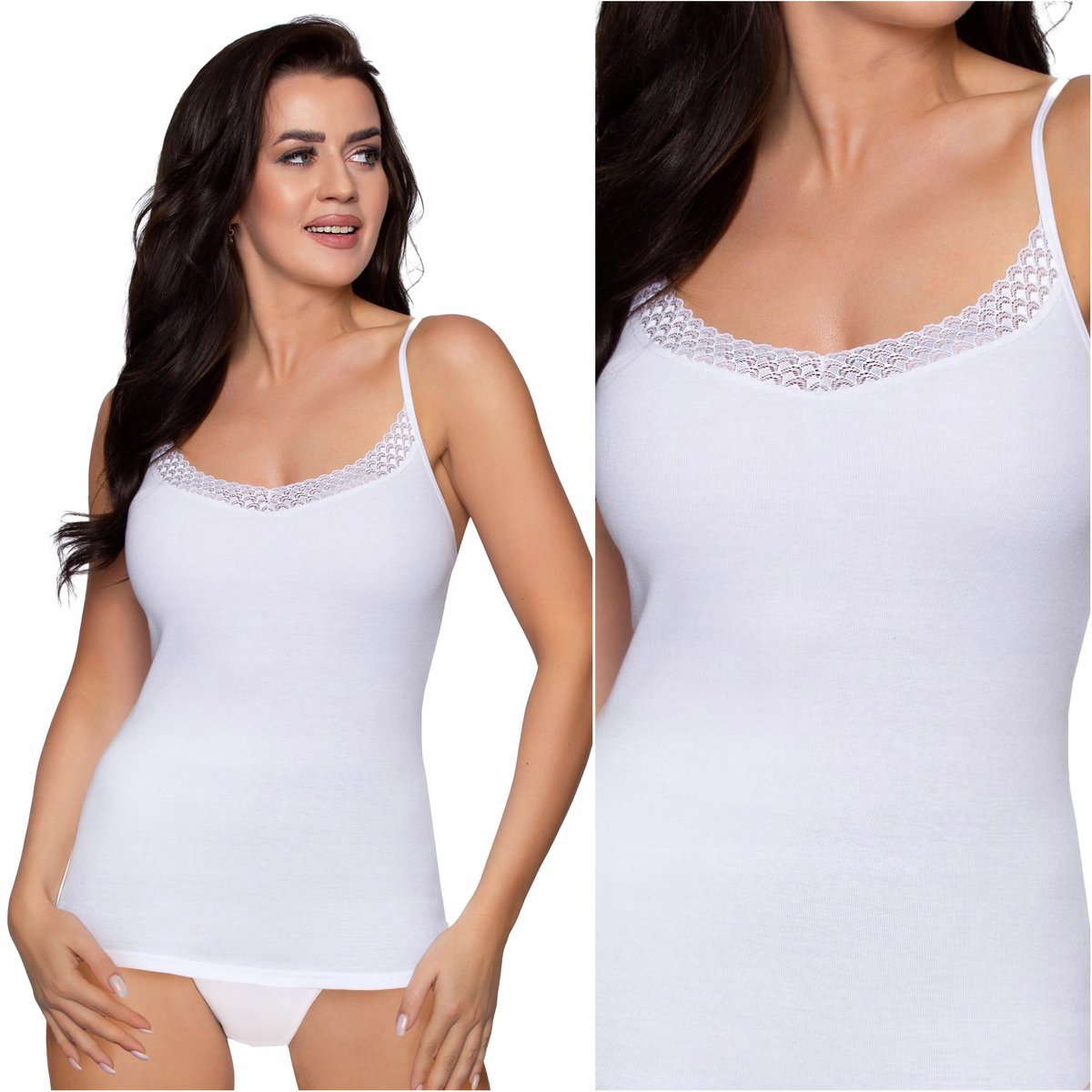 Koszulka damska bawełniana z koronką BABELL Martyna biała S 34 36