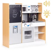 Zabawki AGD - Kuchnia dla dzieci z dźwiękiem i LED tablica kredowa metalowe akcesoria MDF +3 lata ECOTOYS - miniaturka - grafika 1
