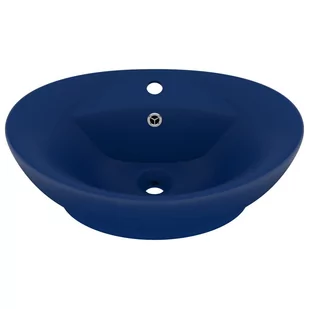 vidaXL Owalna umywalka z przelewem, matowy granat, 58,5x39cm, ceramika - Umywalki - miniaturka - grafika 1