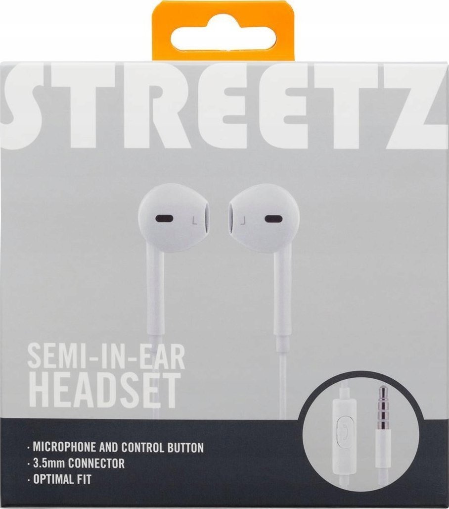 Streetz E100 Semi-in-ear headset, answer button, 3.5mm, mic, white HL-W107