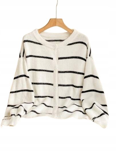 SHEIN BIAŁY SWETER PLUS SIZE W PASKI KLASYCZNY ROZPINANY 50 1KA