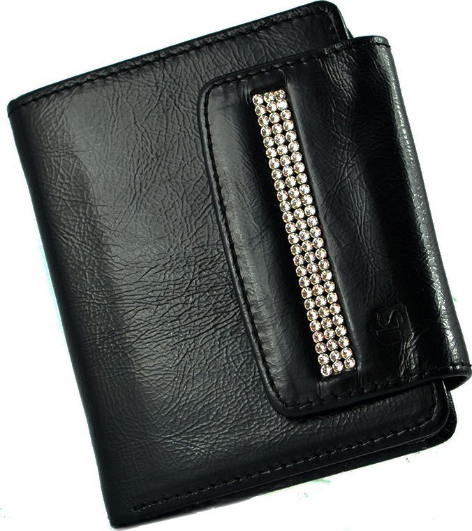 Swarovski SV 050 skórzany portfel z kamieniami swarovskiego czarny SV 050
