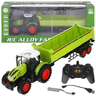 Traktor Zdalnie Sterowany Ciągnik z Przyczepą RC Pilot Światła - zielony - Zabawki zdalnie sterowane - miniaturka - grafika 1
