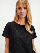 Koszulki i topy damskie - Czarna koszulka z nadrukiem - miniaturka - grafika 1