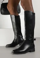 Kozaki damskie - Czarne Kozaki w Stylu Oficerek Ozdobione Klamrami Otima - miniaturka - grafika 1