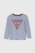 Bluzki dla dziewczynek - Guess longsleeve bawełniany dziecięcy kolor niebieski z nadrukiem - miniaturka - grafika 1