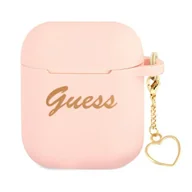 Akcesoria do słuchawek - GUESS Guess etui do Airpods / Airpods 2 GUA2LSCHSP różowe Silicone Heart Charm 8_2281640 - miniaturka - grafika 1