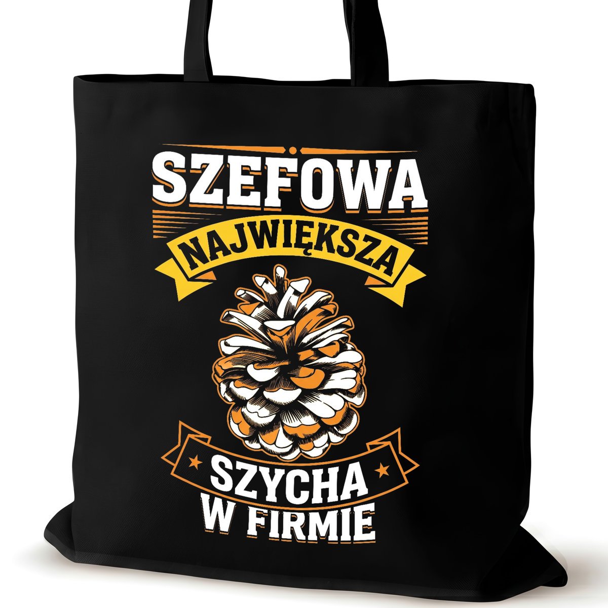 Torba bawełniana szefowej czarna na ramię nadrukiem duża biura szycha