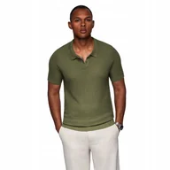 Koszulki męskie - Męska dzianinowa koszulka polo bez zapięcia oliwkowa V1 OM-POSS-0157 r. M - miniaturka - grafika 1