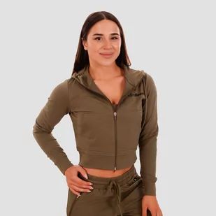 GymBeam Damska bluza z kapturem na zamek TRN Olive L - Bluzy sportowe damskie - miniaturka - grafika 1