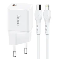Akcesoria do smartwatchy - HOCO ładowarka sieciowa Typ C + kabel Typ C do iPhone Lightning 8-pin Power Delivery 20W Starter N10 biała - miniaturka - grafika 1