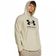 Bluzy męskie - Męska bluza dresowa nierozpinana z kapturem Under Armour UA Rival Terry Graphic Hood - beżowa - miniaturka - grafika 1
