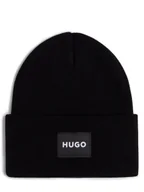 Czapki męskie - HUGO Czapka męska Mężczyźni Sztuczne włókno czarny jednolity, ONE SIZE - miniaturka - grafika 1