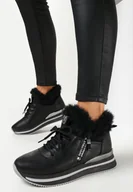 Botki damskie - Czarne Botki Sneakersy na Grubej Podeszwie z Futerkiem Biqilee - miniaturka - grafika 1
