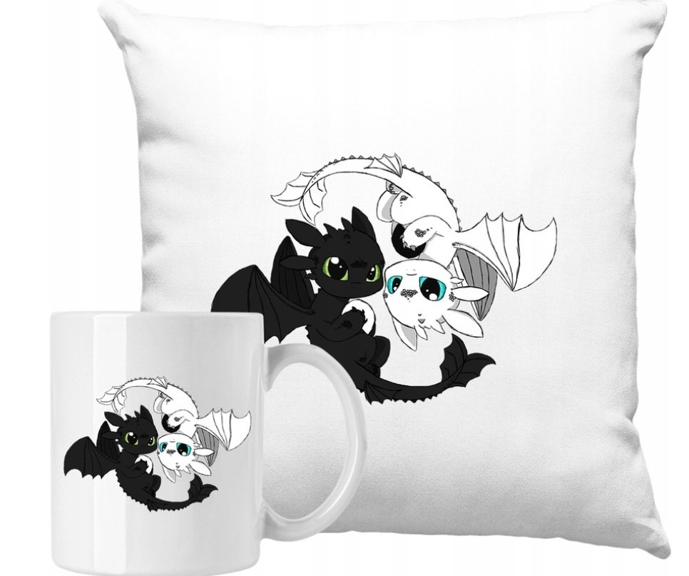 ZESTAW PODUSZKA + KUBEK Jak Wytresować Smoka Pomysł Na Prezent +IMIĘ #2