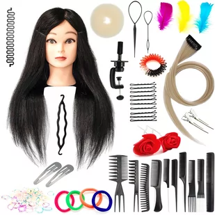 Główka treningowa Jessica 65 cm black, włos naturalny + uchwyt, fryzjerska do czesania, głowa do ćwiczeń - Główki treningowe - miniaturka - grafika 1