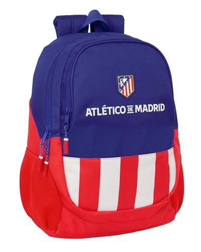 Safta ATLETICO DE MADRID - Plecak szkolny dla dzieci, idealny dla dzieci w różnym wieku, wygodny i wszechstronny, jakość i wytrzymałość, 32 x 16 x 44 cm, Czerwony/niebieski/biały, M, Casual