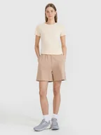 Spodnie sportowe damskie - Damskie spodenki dresowe 4F 4FWMM00TSHOF771 - beżowe - miniaturka - grafika 1