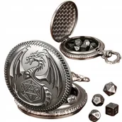 Gry planszowe - Zegarek Kieszonkowy Złodziej Kostek Srebrne Pudełko Zestaw 7 Kości RPG SMOK - miniaturka - grafika 1