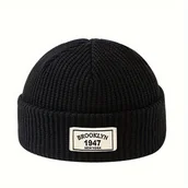 Inne - MAKEFGE Męska Modna Czapka Beanie - Ciepła, Elastyczna Akrylowa Czapka Zimowa z Naszywką z Literami, Idealna na Aktywności na Świeżym Powietrzu - miniaturka - grafika 1
